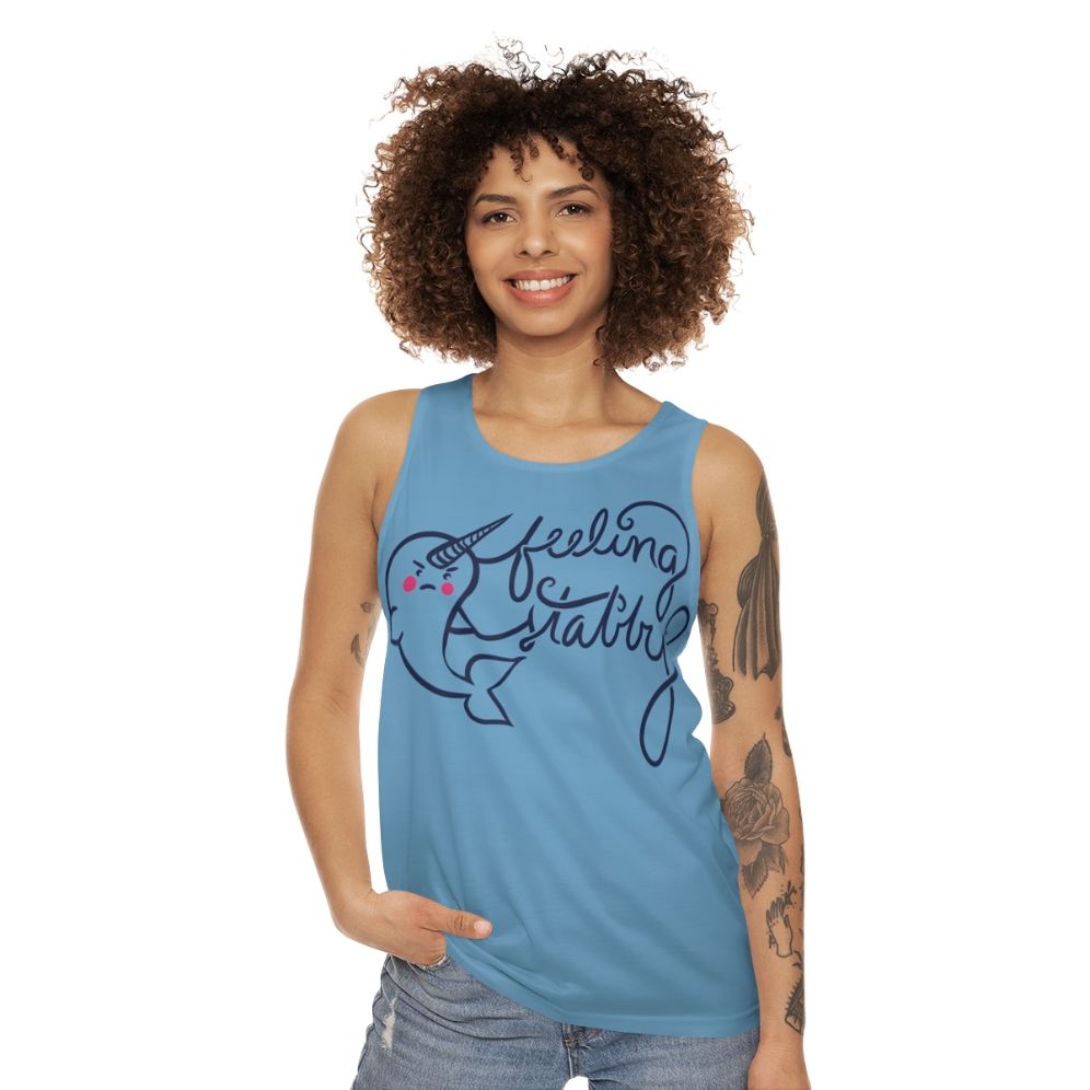 Unisex stabby narwhal funny tank top - women