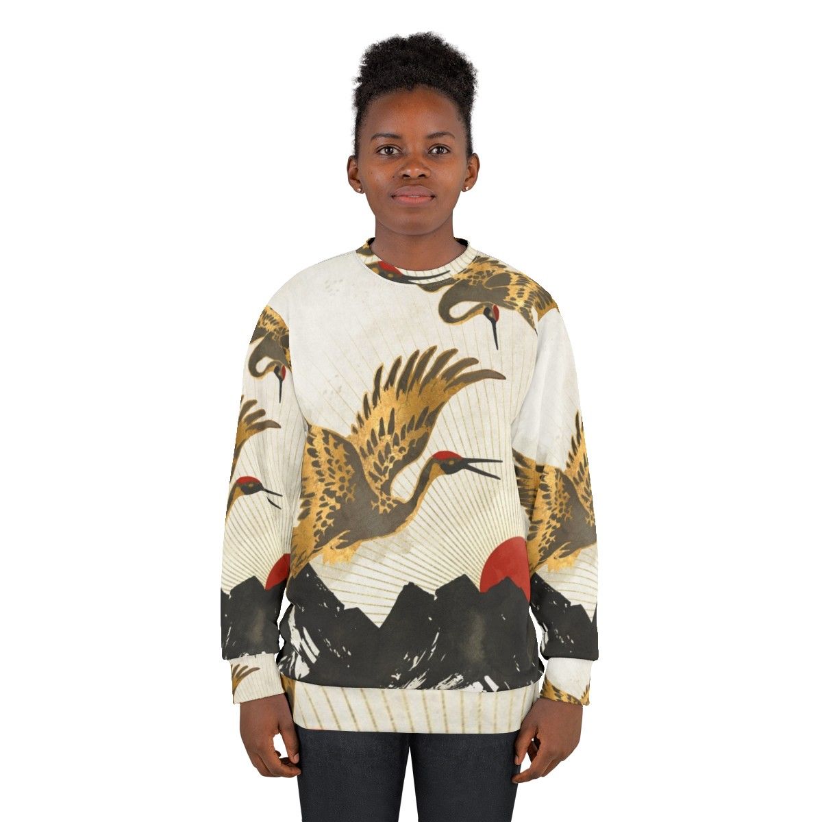 Elegant Flight Crane Sweatshirt with Nature and Landscape Design - women