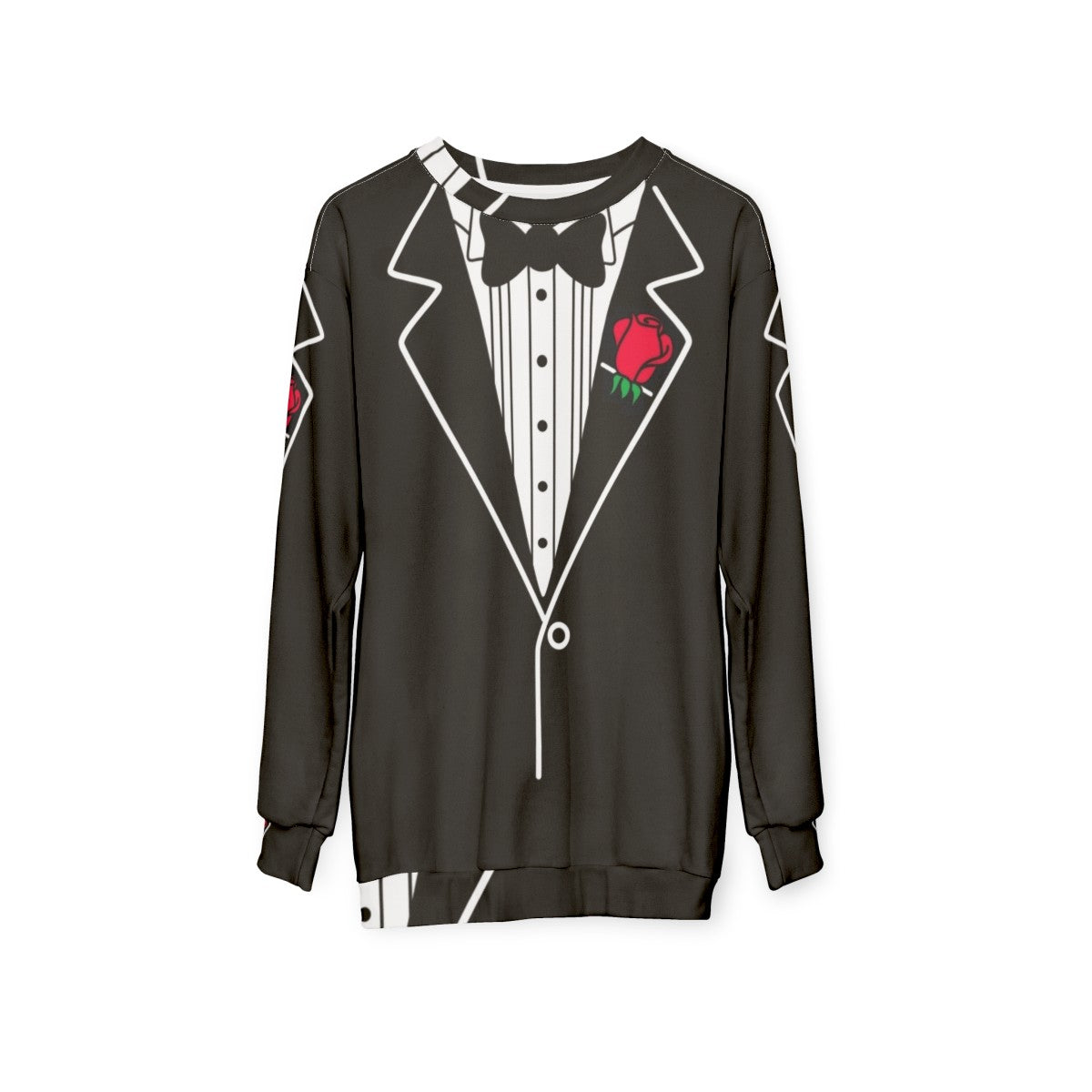 Tuxedo Sweatshirt featuring a rose design - hanging