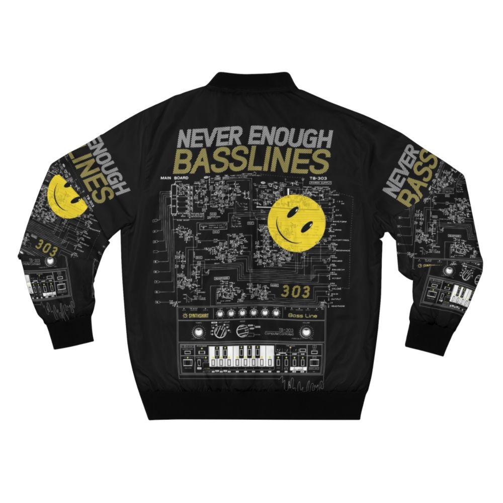 Bomber jacket featuring a 303 / Never Enough Basslines design for synth and electronic music fans - Back