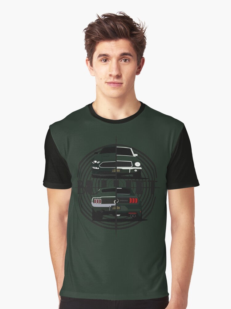 Bullitt Generations Graphic T-Shirt featuring a classic and modern Mustang muscle car design - Men