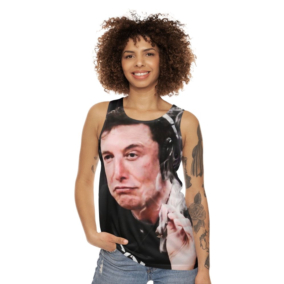 Elon Musk smoking weed unisex tank top - women