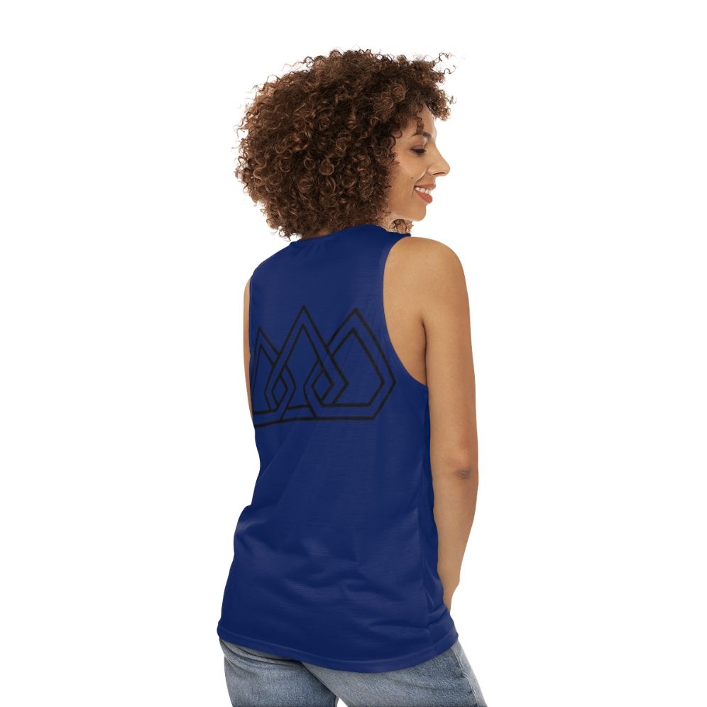 Unisex tank top with "Legend" design by The Score band - women back