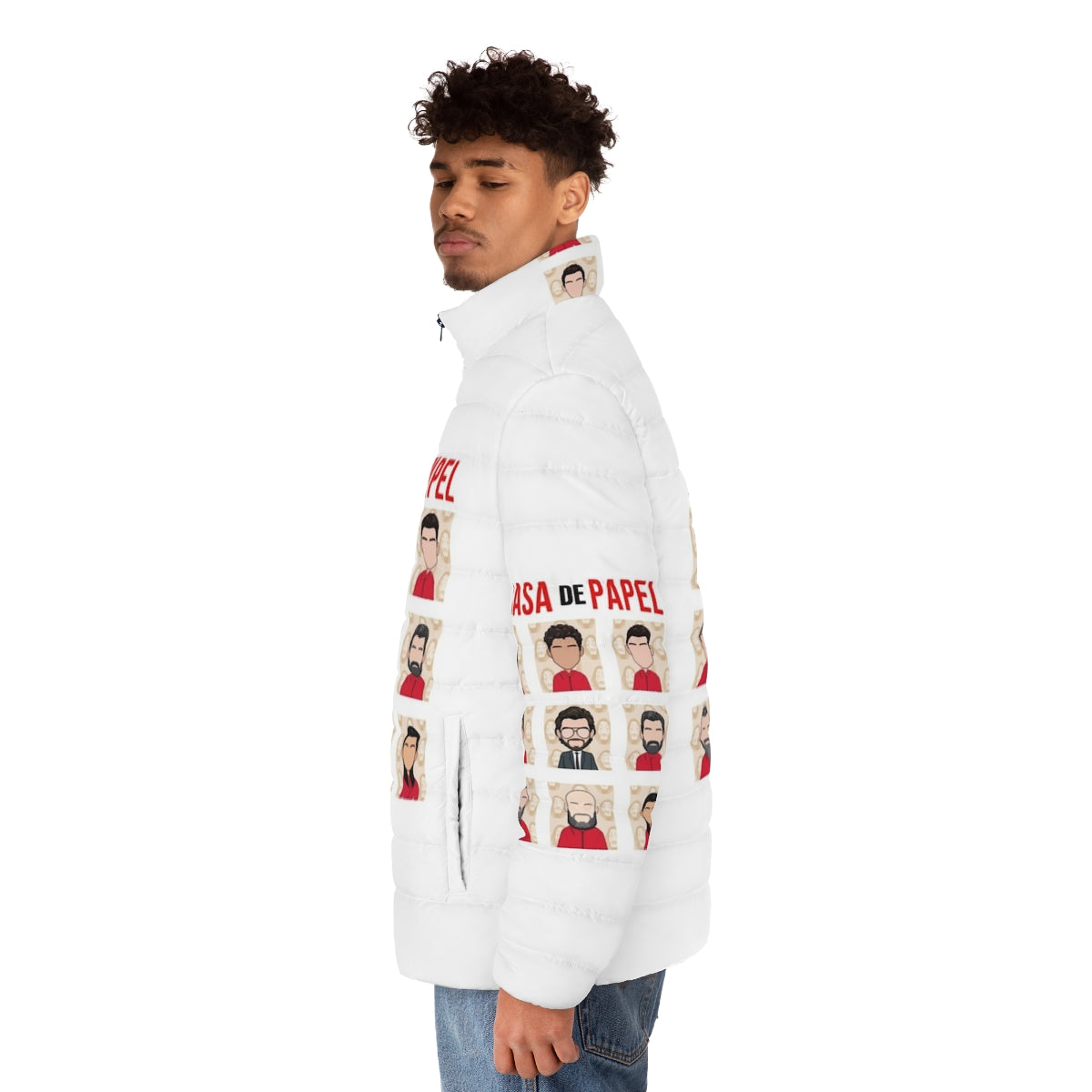 Money Heist Puffer Jacket with Cast Characters - men side left