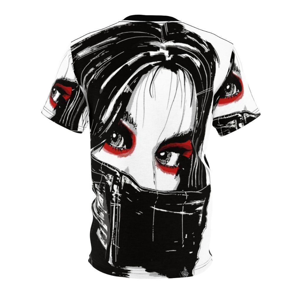 Stylized black and white portrait t-shirt inspired by the cult Korean film "Lady Vengeance" by director Park Chan-wook. - Back