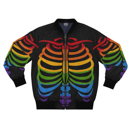 LGBTQ Pride Skeleton Ribcage Bomber Jacket with rainbow colors