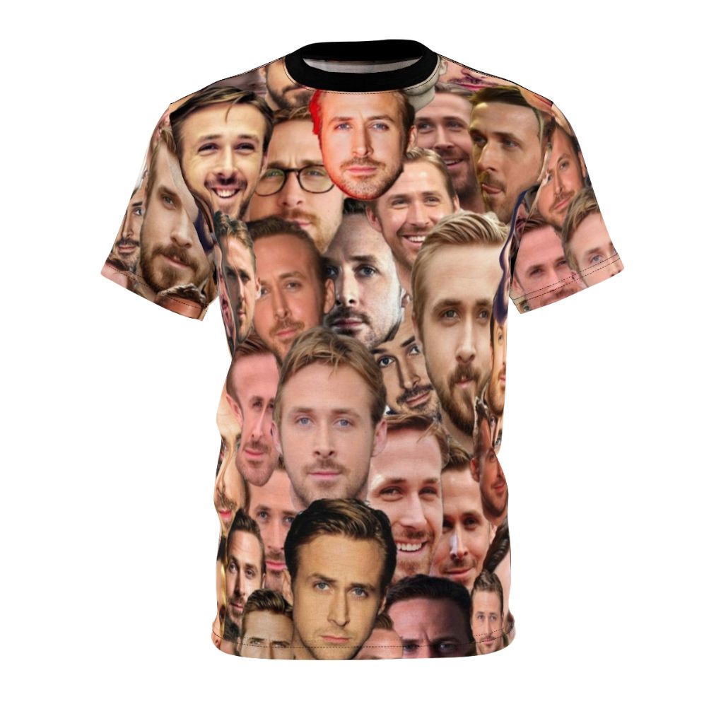 Fashionable AOP T-shirt featuring an artistic design of actor Ryan Gosling's face and head