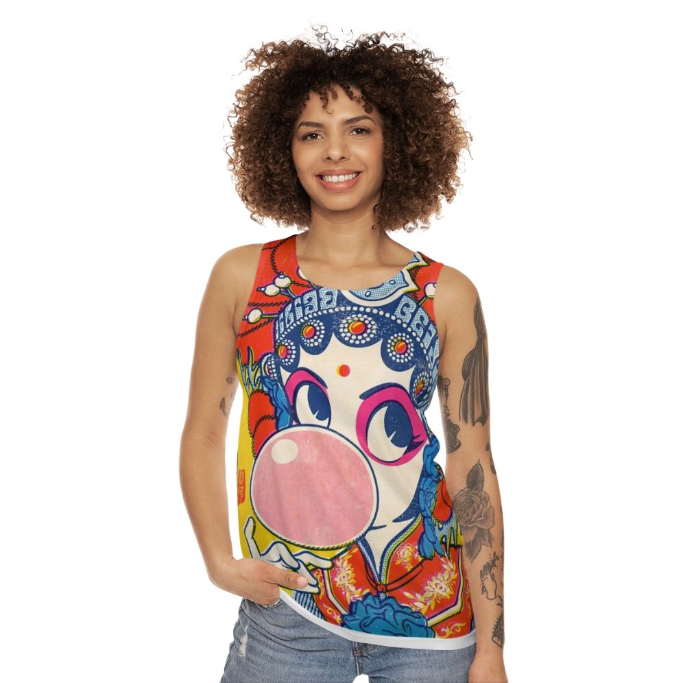 Unisex tank top featuring a pop art design inspired by Chinese culture and Beijing opera - women