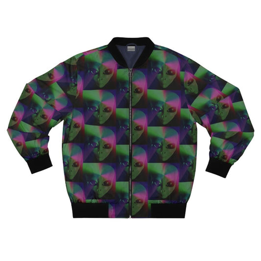 Colorful, psychedelic bomber jacket with a telepathic pattern design