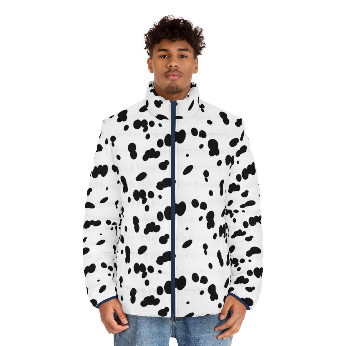 Dalmatian-patterned puffer jacket for dog lovers - men front