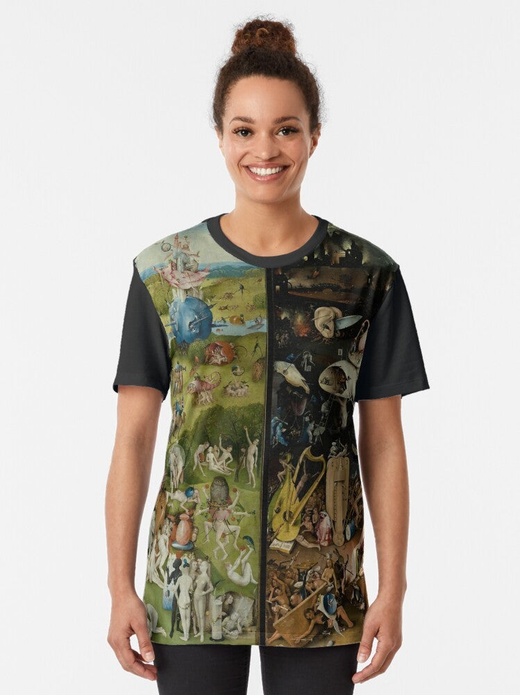 Graphic t-shirt featuring the famous Hieronymus Bosch painting "The Garden of Earthly Delights" - Women