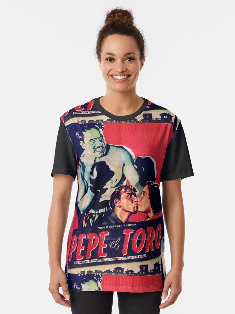 Vintage Mexican cinema icons graphic t-shirt featuring Pedro Infante and Pepe el Toro - Women