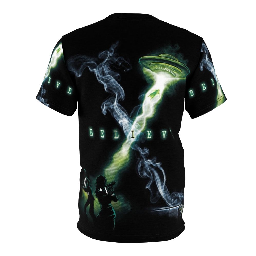 X-Files inspired t-shirt design featuring alien and UFO imagery - Back