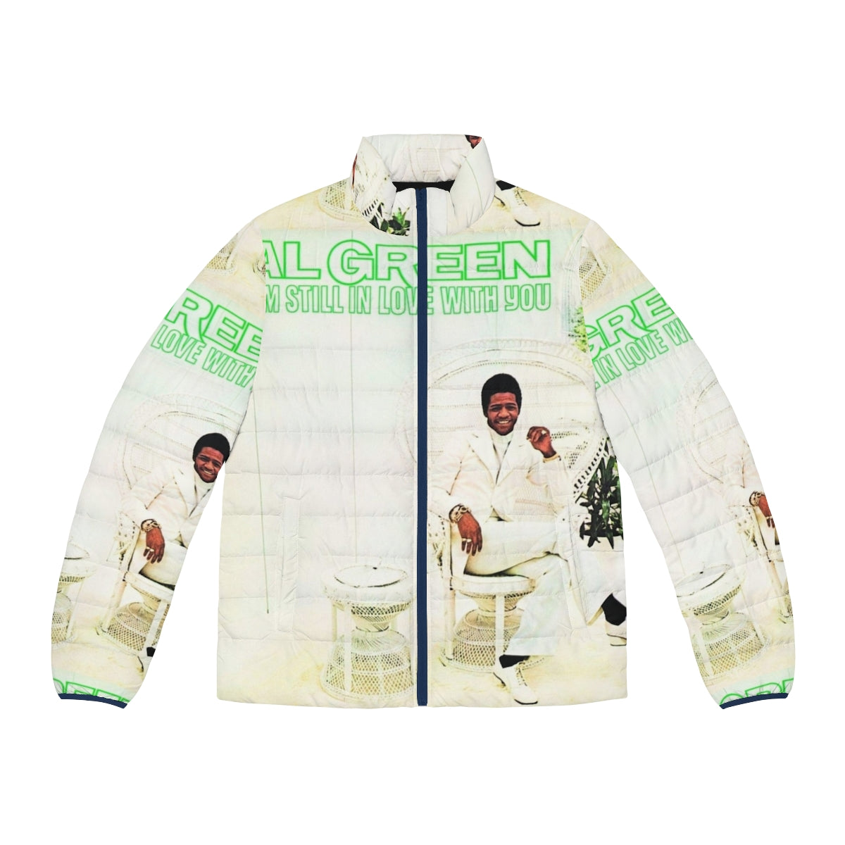 Puffer jacket featuring the album cover art for "I'm Still in Love with You"