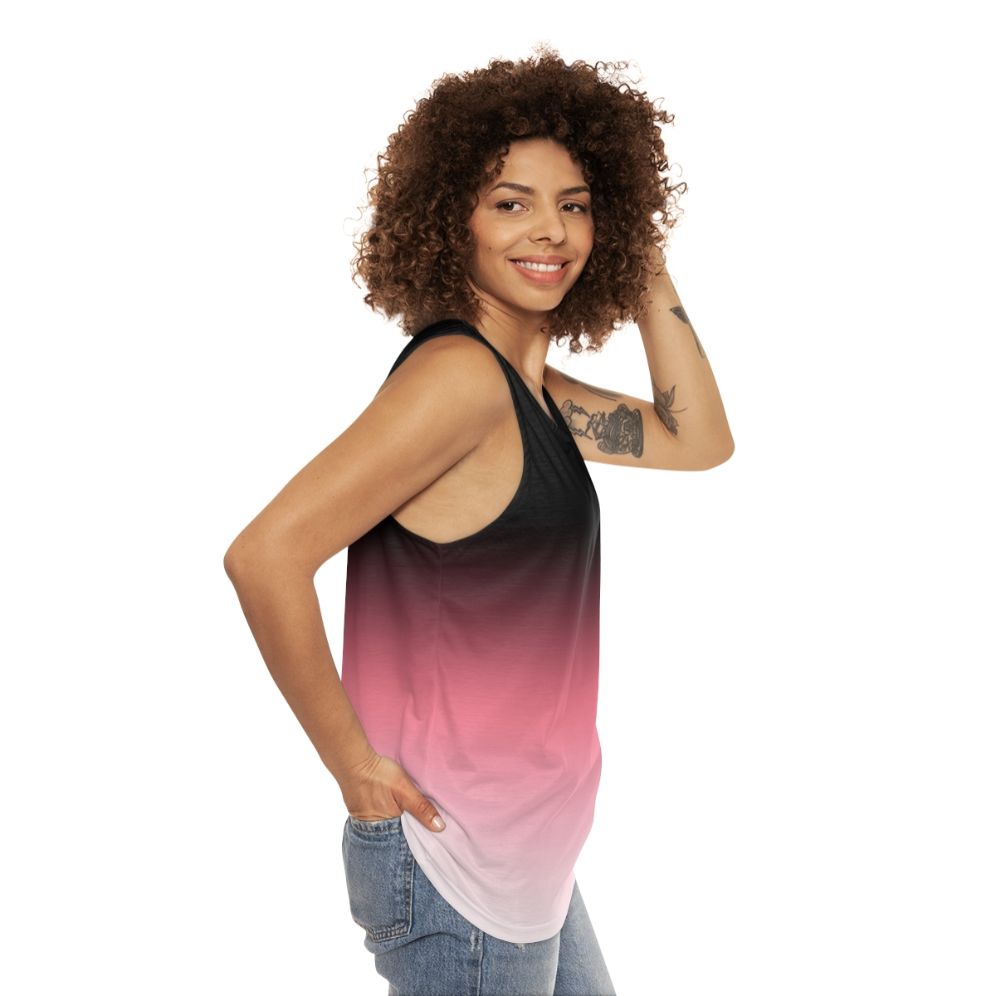 Black, pink, and white ombre dip dye unisex tank top - women side