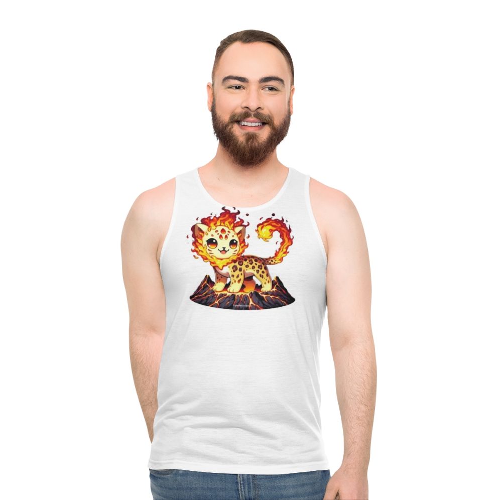 Unisex tank top with a graphic design of a legendary lava leopard - men