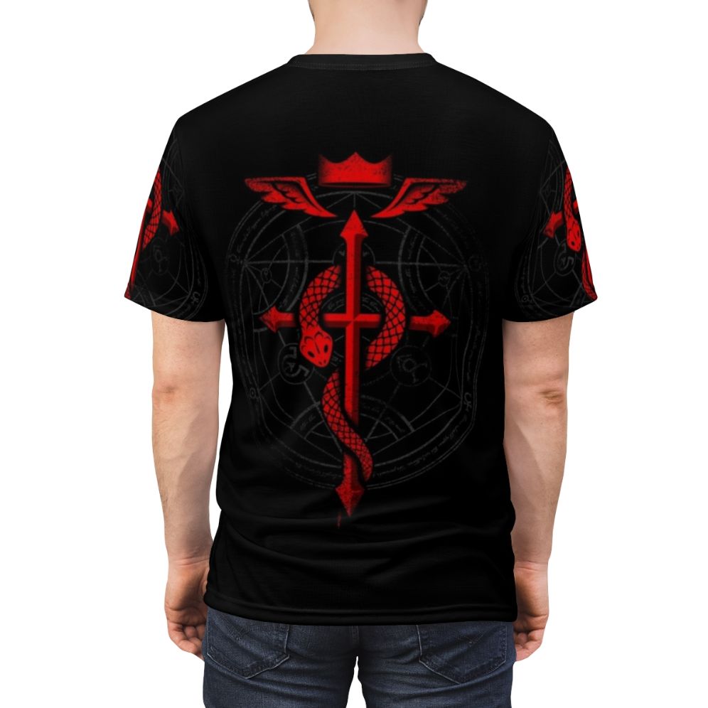 Alchemist Transmutation Circle T-shirt featuring the iconic eye of truth and alchemical symbols from the anime Fullmetal Alchemist. - men back