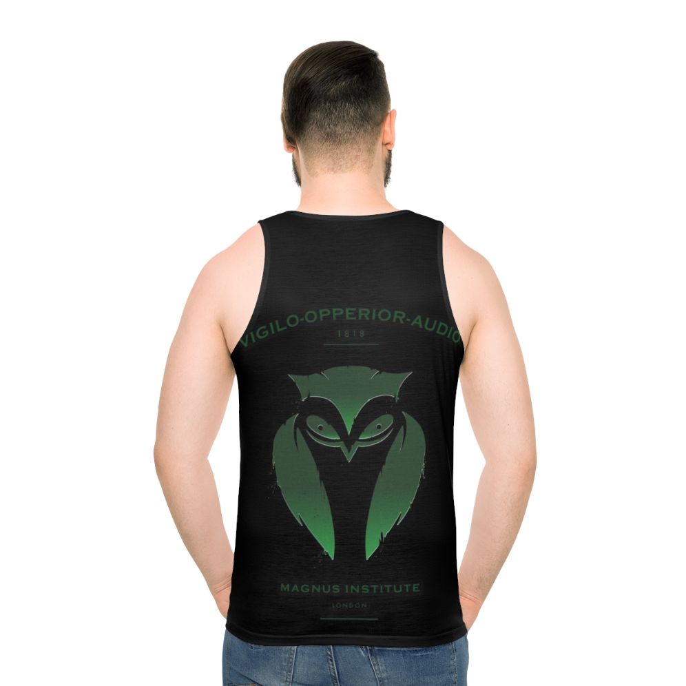 Dark academia unisex tank top with spooky emblem - men back