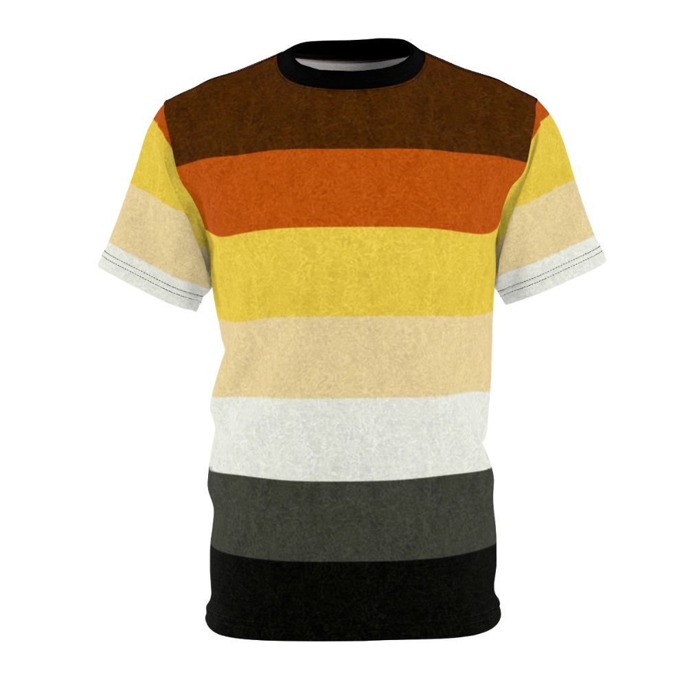 Colorful graphic t-shirt featuring a gay pride flag design on a background