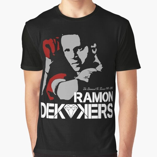 A graphic t-shirt honoring the memory of Ramon Dekkers, the legendary Dutch Muay Thai champion.