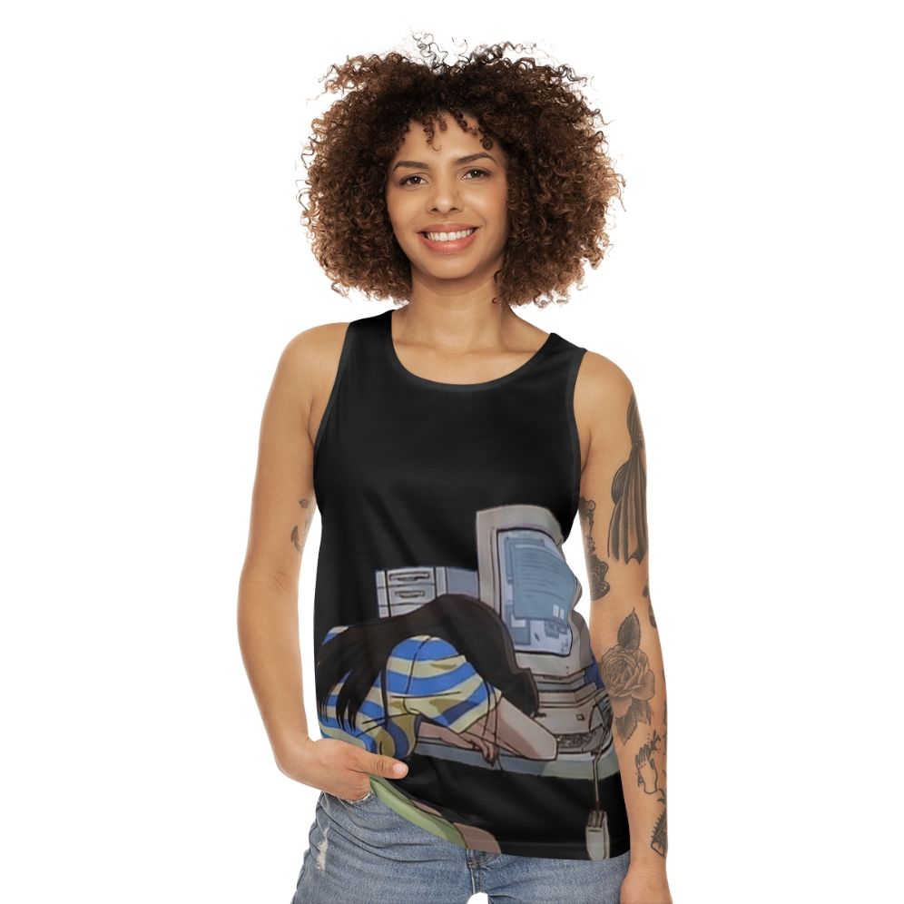 Waiting Unisex Tank Top with Vaporwave and Anime-inspired Design - women