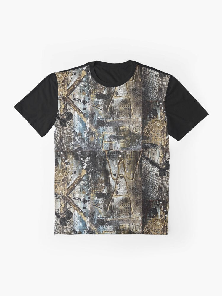 Graphic t-shirt with abstract "Wake Up" design, motivational and inspirational - Flat lay