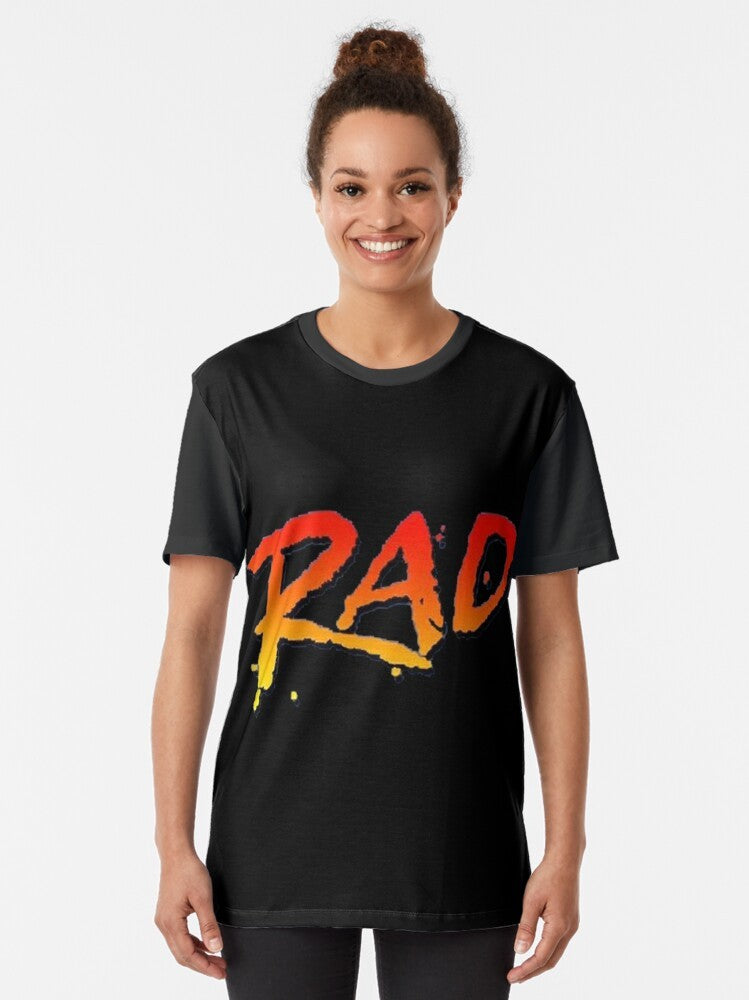 Retro graphic t-shirt design featuring "RAD BMX Movies of the 80s" - Women