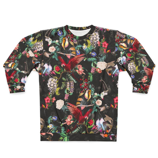 Floral and bird printed sweatshirt