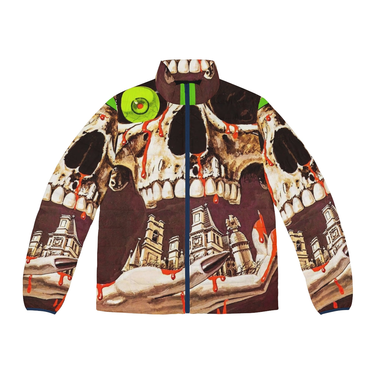 Legend of Hell House 1973 horror movie puffer jacket featuring a skull and occult imagery