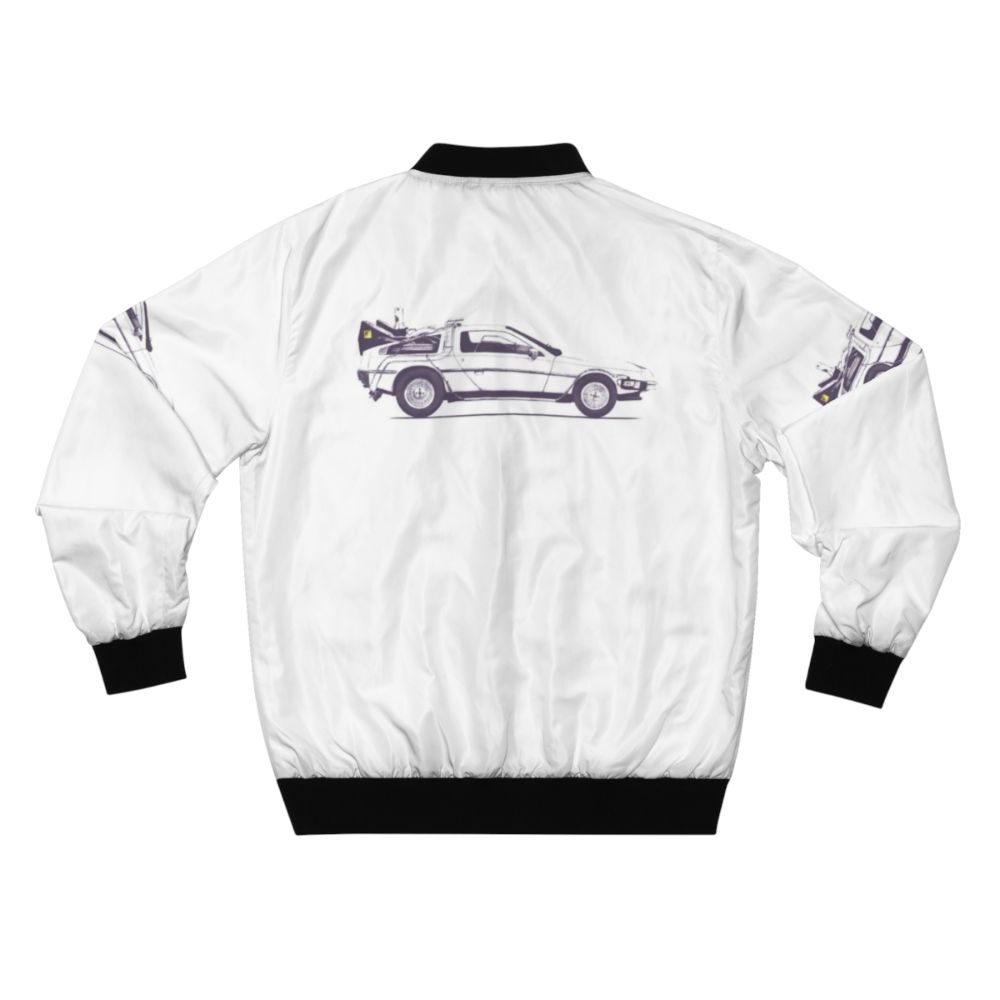 Delorean-inspired bomber jacket, featuring the iconic car from the Back to the Future movies - Back