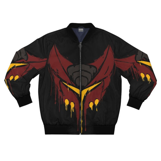 A red and orange stencil-designed bomber jacket featuring the iconic Ratchet character from the Ratchet and Clank video game franchise.