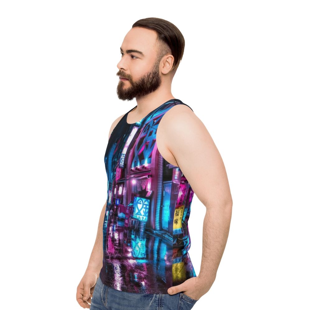 Cyberpunk Tokyo Night Unisex Tank Top - men side