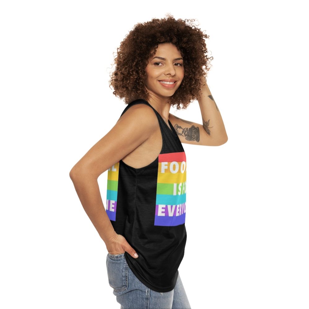 Unisex football tank top with "Football Is For Everyone" graphic - women side