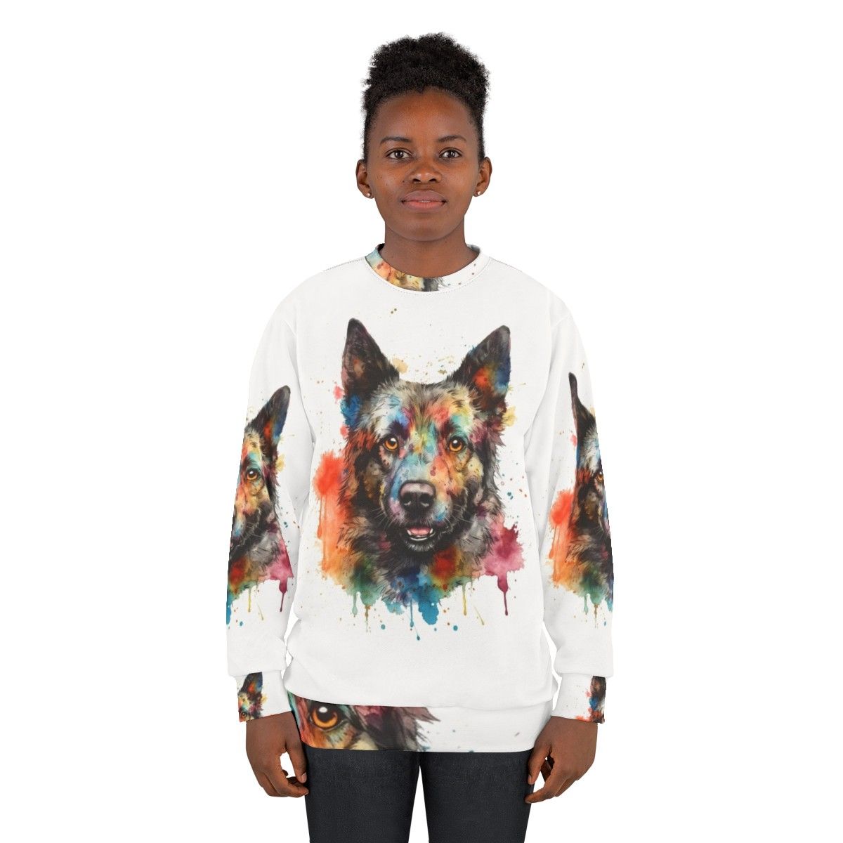 Bright watercolor painting of a Hungarian Mudi dog on a sweatshirt - women