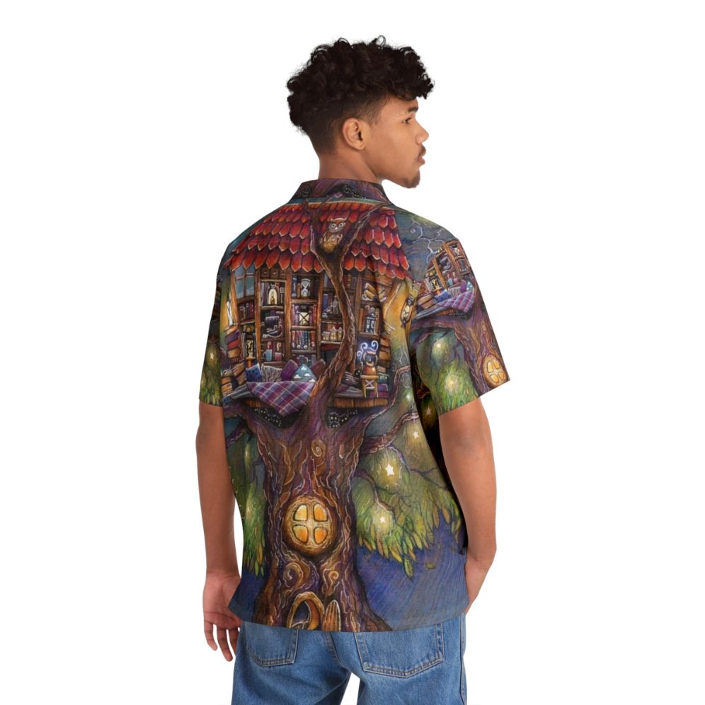 Enchanting Tree House Hawaiian Shirt with Lanterns, Stars, and Whimsical Elements - People Back