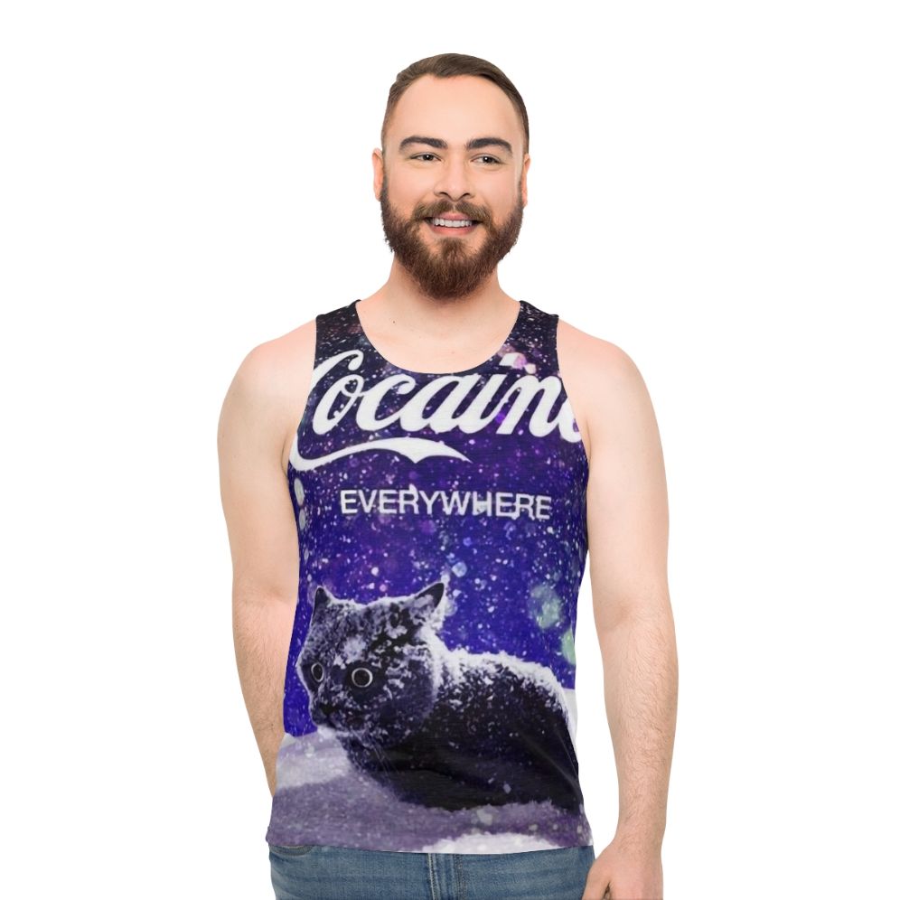 Cocaine Cat Unisex Tank Top with Artistic Design - men