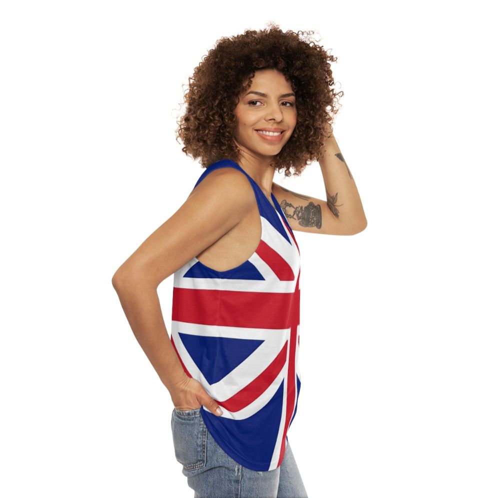 Unisex tank top featuring the flag of the United Kingdom - women side