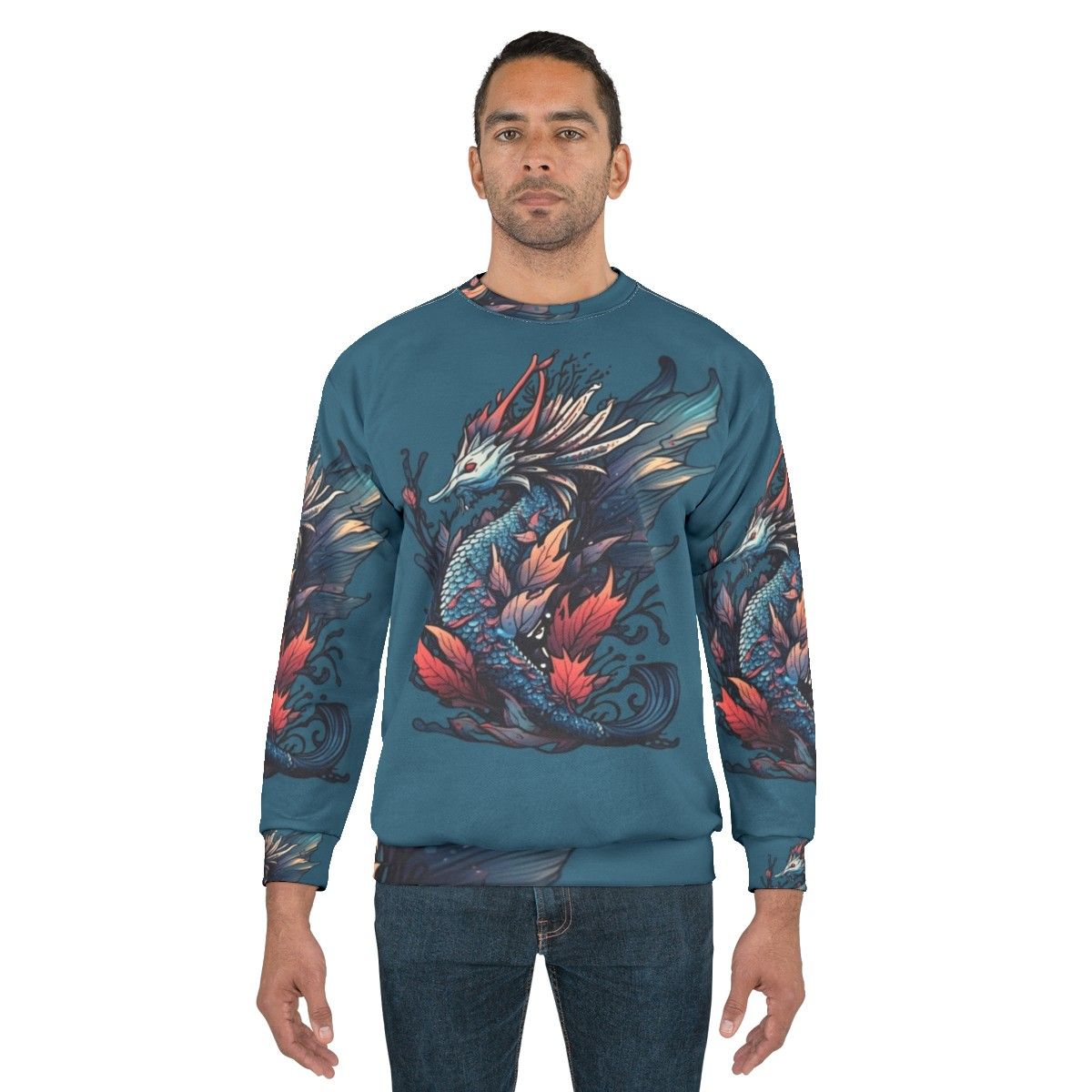 Mythical sea creatures sweatshirt featuring enchanted fantasy beasts - men