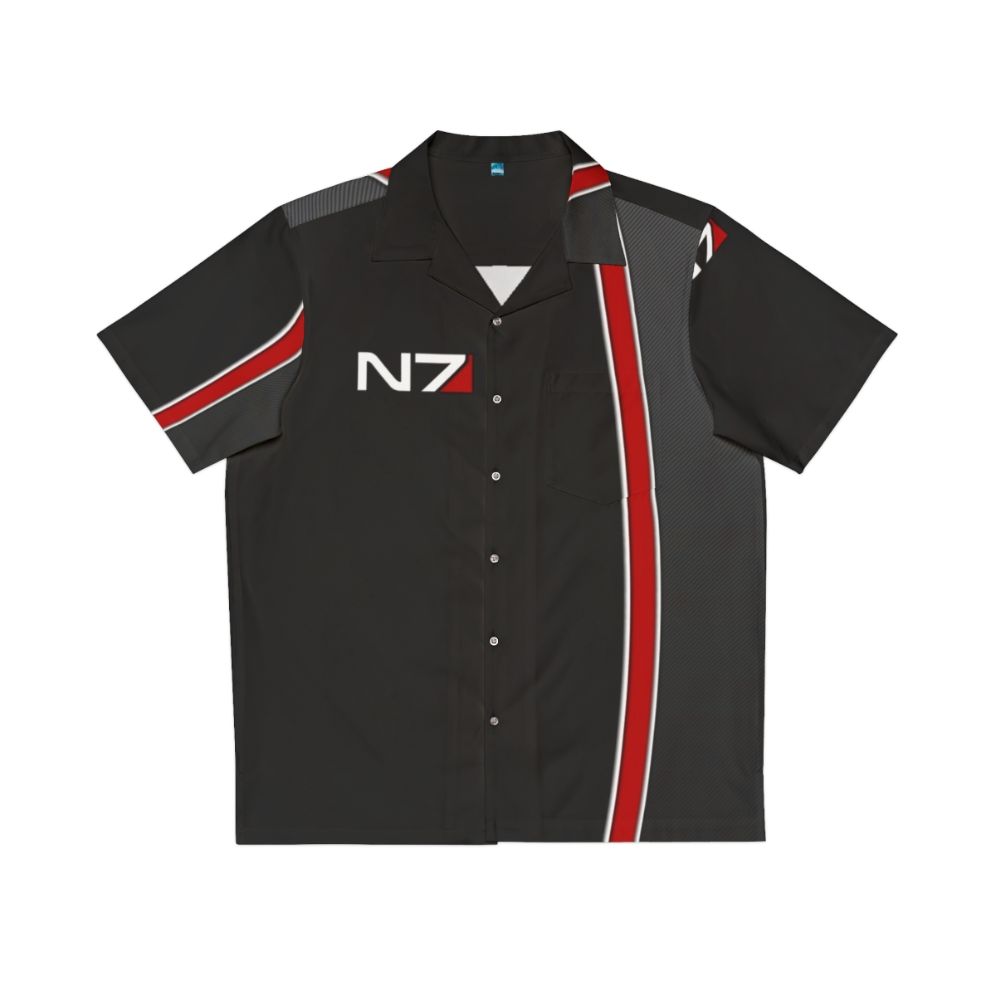 N7 Mass Effect Hawaiian Shirt with iconic N7 logo and Reapers