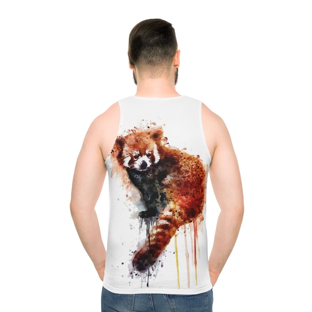 Watercolor red panda painting on unisex tank top - men back