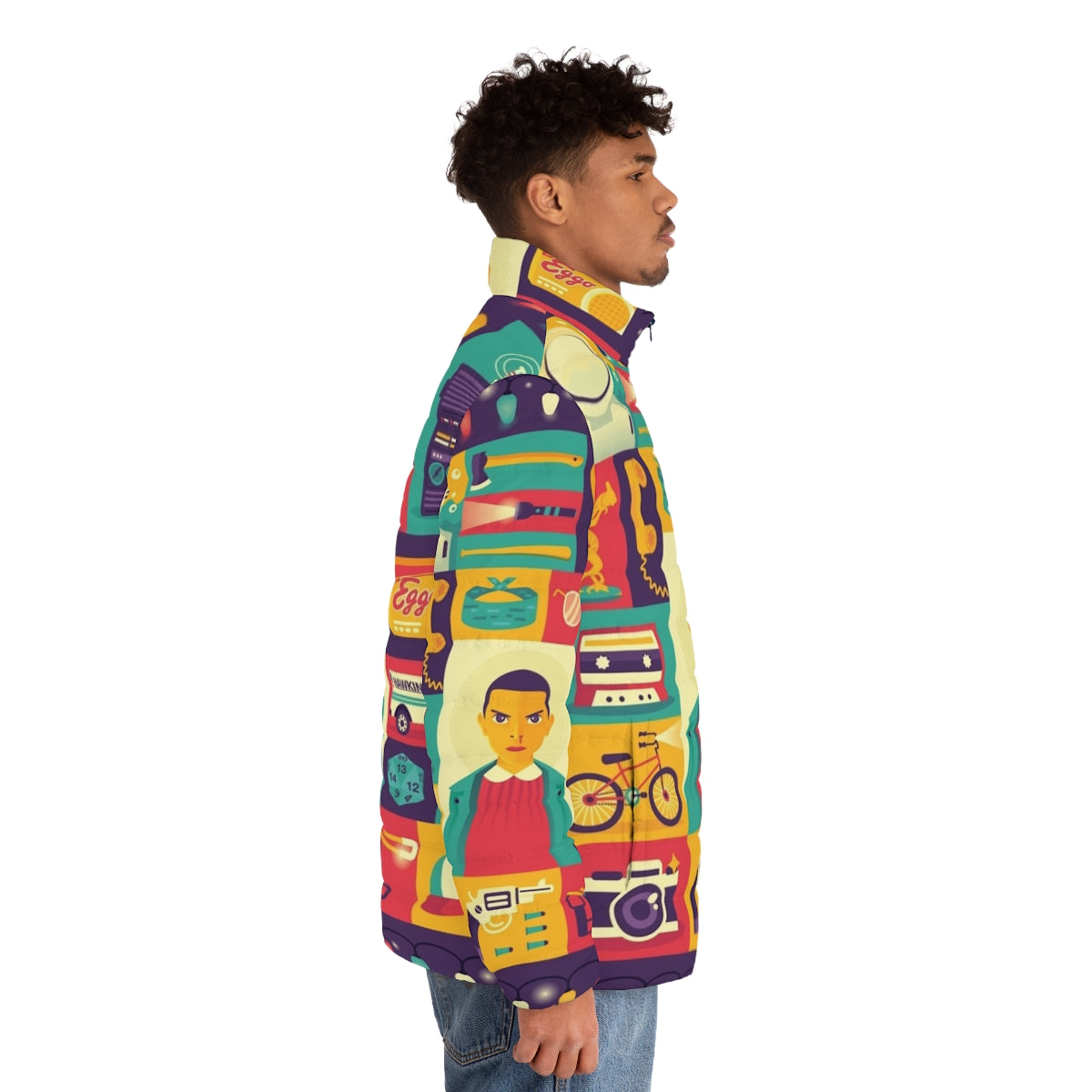 Upside Down Puffer Jacket with Stranger Things Eleven Inspired Design - men side right