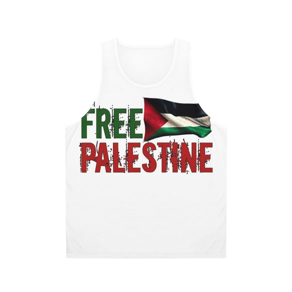 Free Palestine unisex tank top with Palestinian flag and resistance imagery