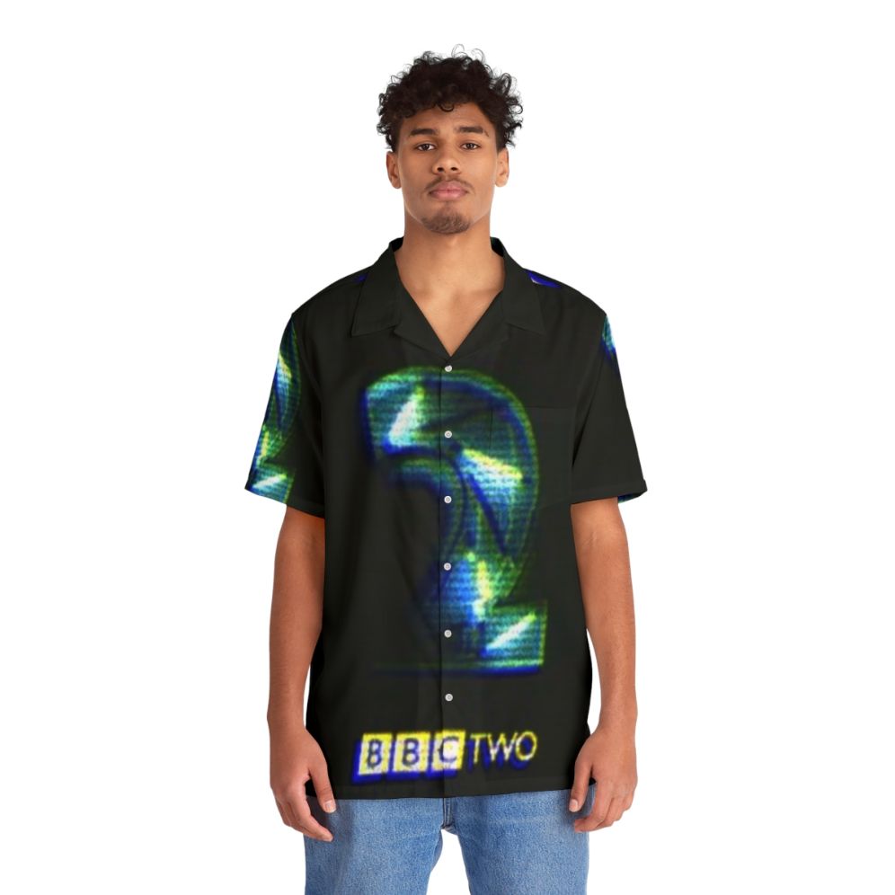 Bbc 2 neon hawaiian shirt with retro 90s aesthetic and logo graphic - People Front