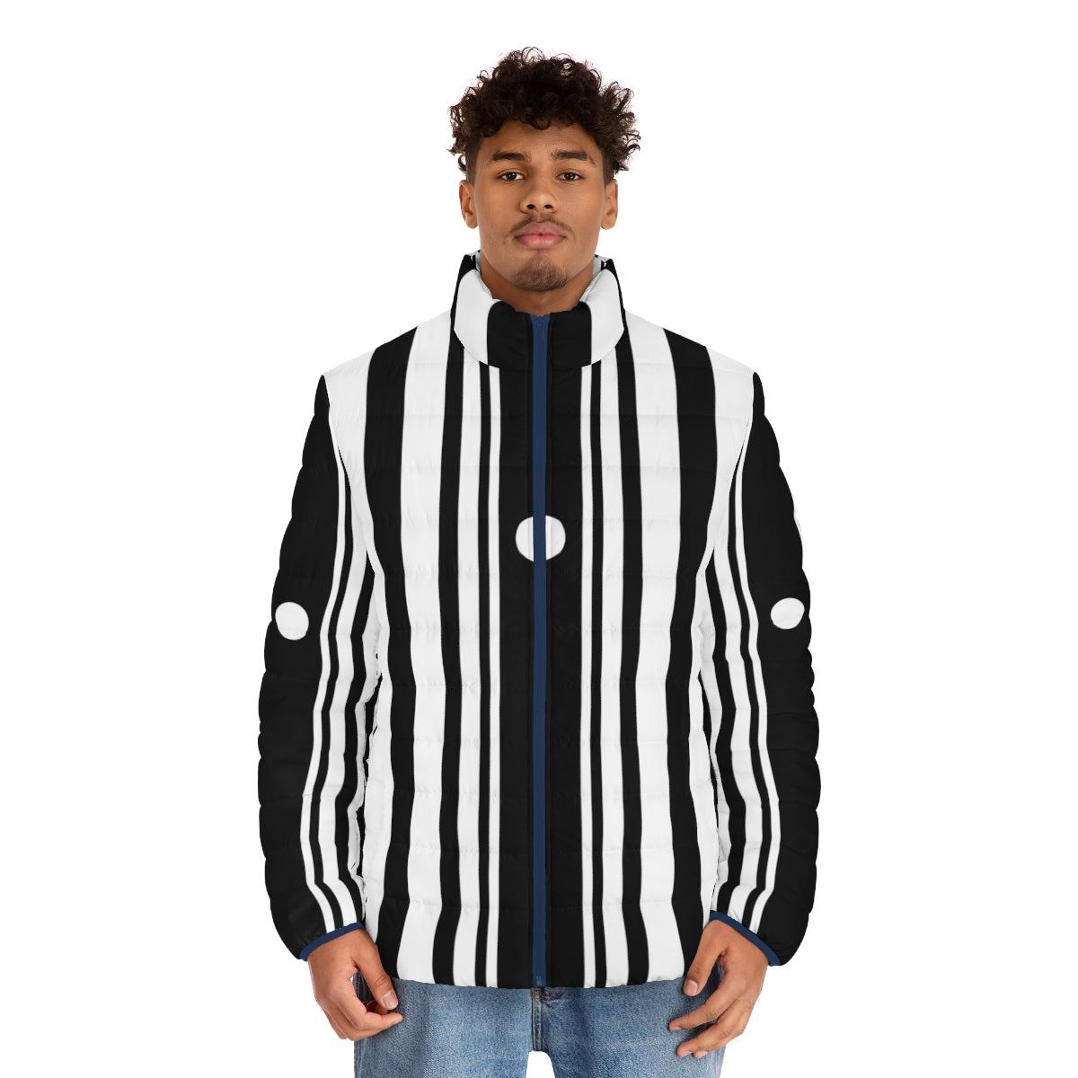 Doppler Effect Puffer Jacket with Physics-Inspired Design - men front