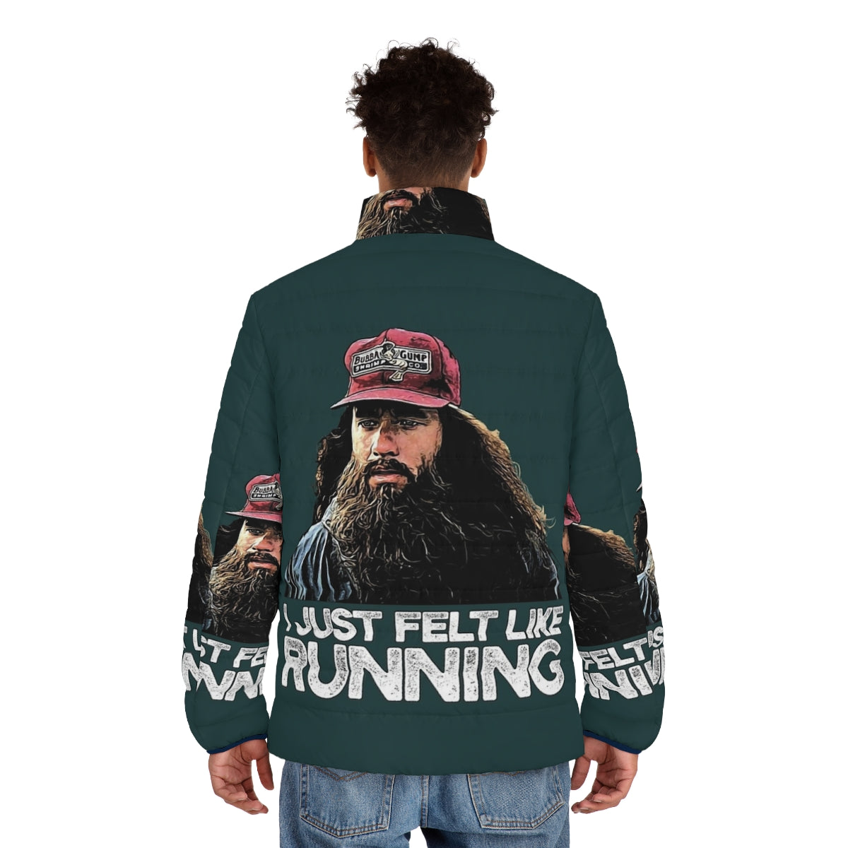 "A puffer jacket inspired by the iconic 'I just felt like running' scene from Forrest Gump" - men back