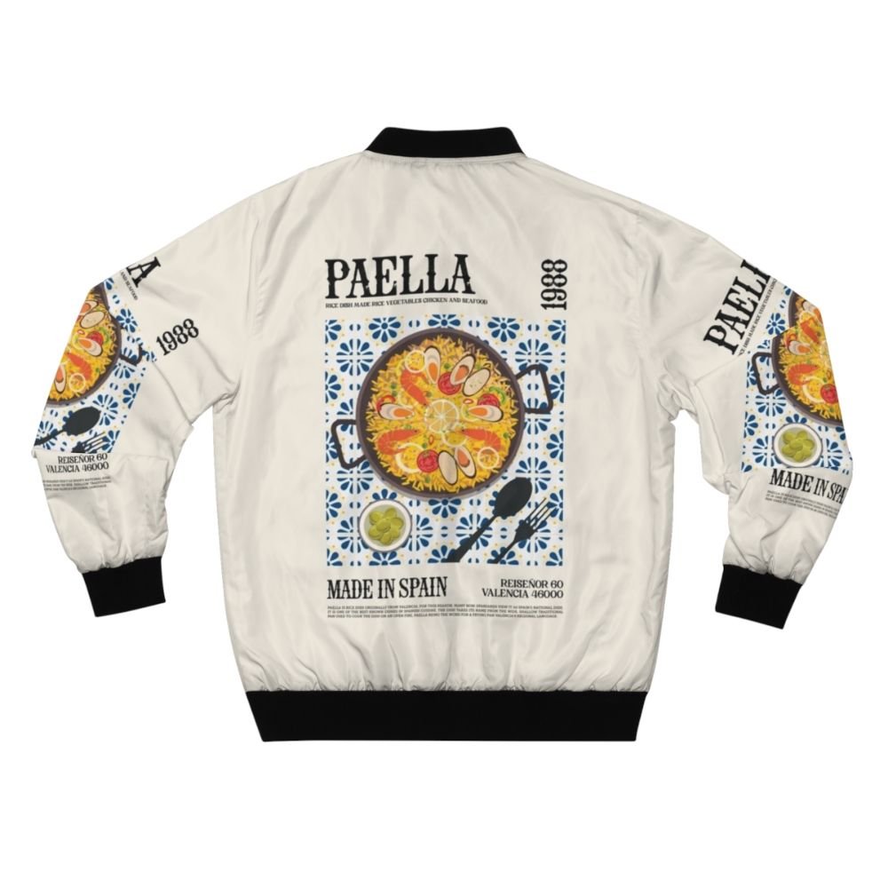 Bomber jacket featuring a vibrant paella-inspired pattern, celebrating the flavors of Spanish cuisine. - Back