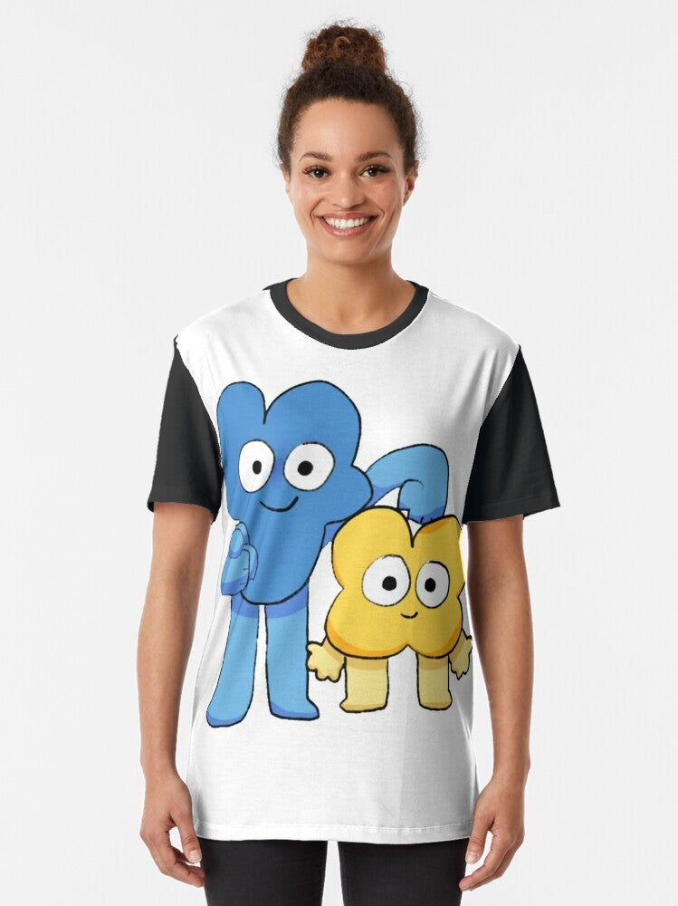 "Graphic t-shirt featuring the character 'Four' from the popular shows 'Battle for BFB' and 'Battle for BFDI'" - Women