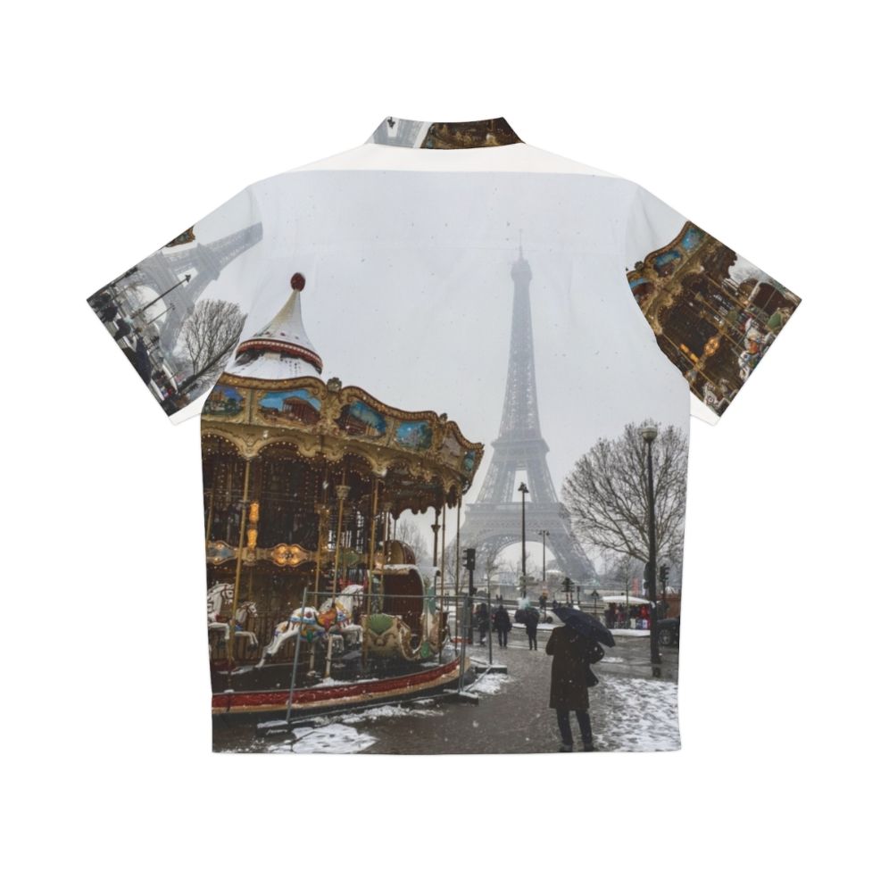 Parisian Winter Hawaiian Shirt with Eiffel Tower Design - Back