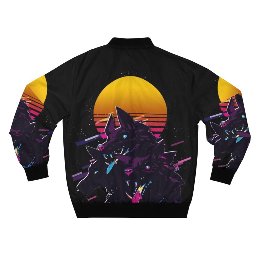 Cerberus Hades 80s Retro Bomber Jacket, featuring the three-headed hound of Hades from Greek mythology - Back