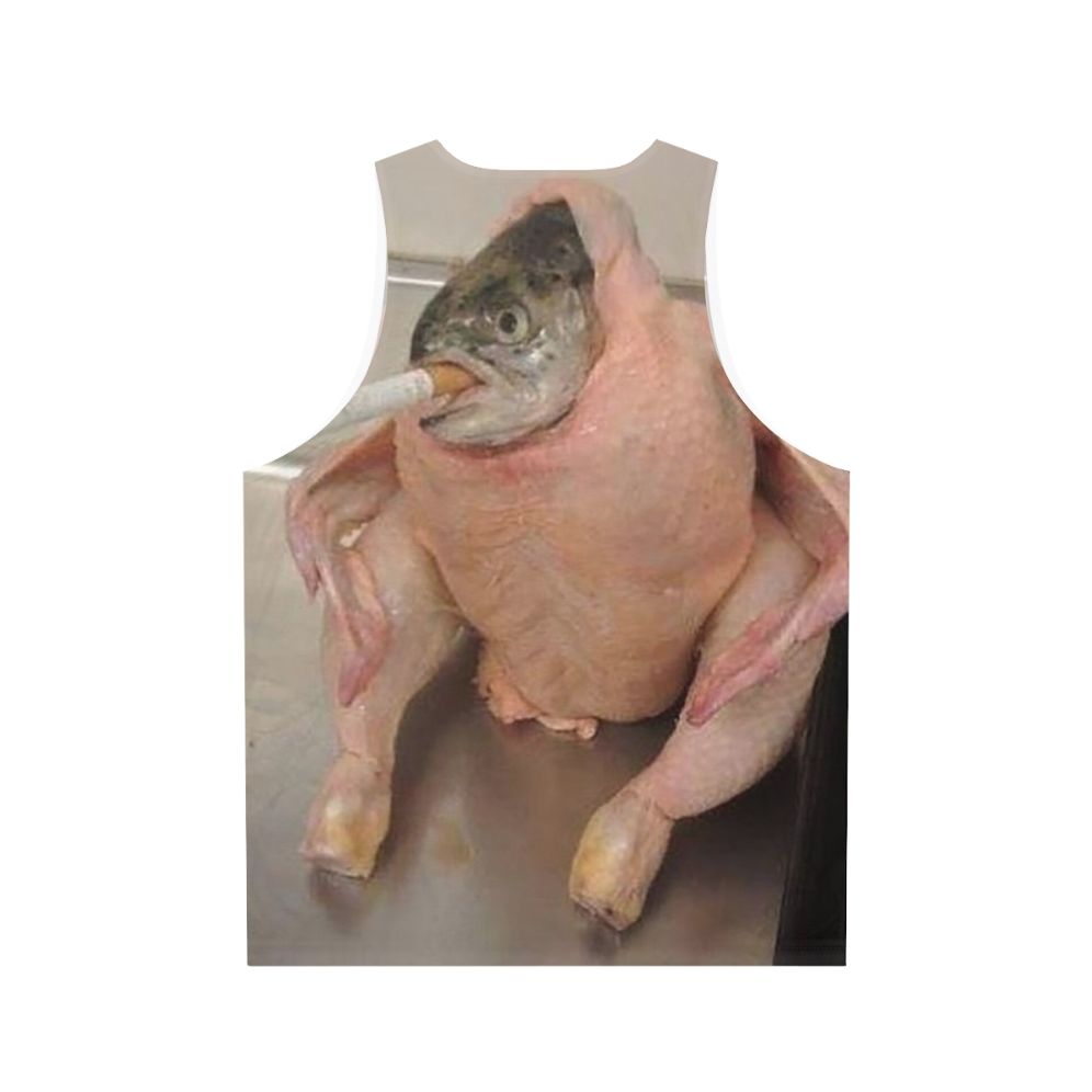 Unisex fish in chicken meme tank top - Back